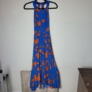 Sleeveless Blue & Orange Floral Maxi Dress